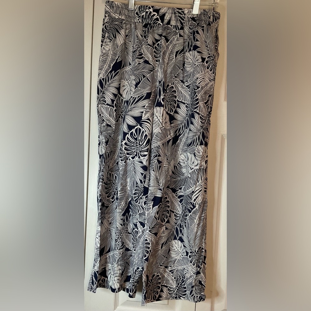 Panama Jack Ferns Tropical Navy White Linen Blend Pants Size Small